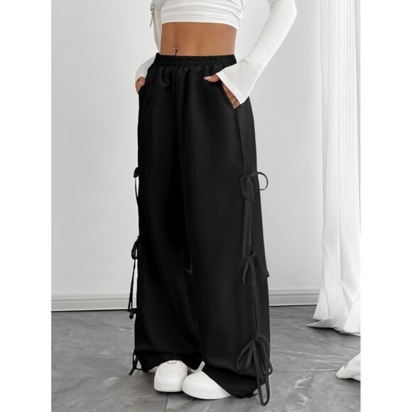Women'S Casual Loose Fit Pink Wide Leg Pants with Side Bow Detail - Perfect for - Picture 1 of 6